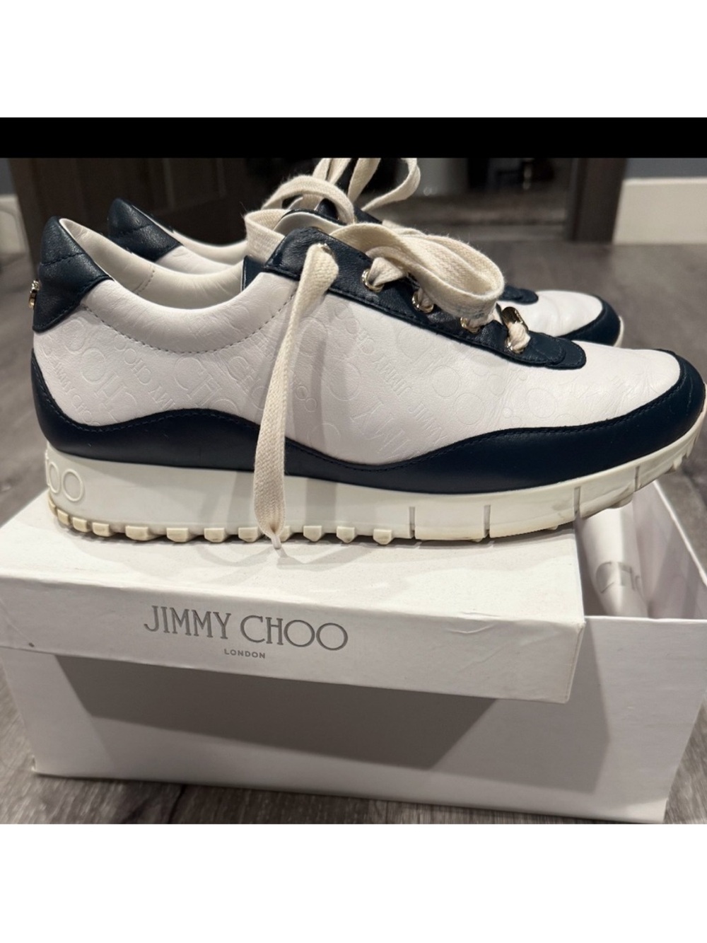 Jimmy Choo Women’s White and Navy Low-Top Sneakers